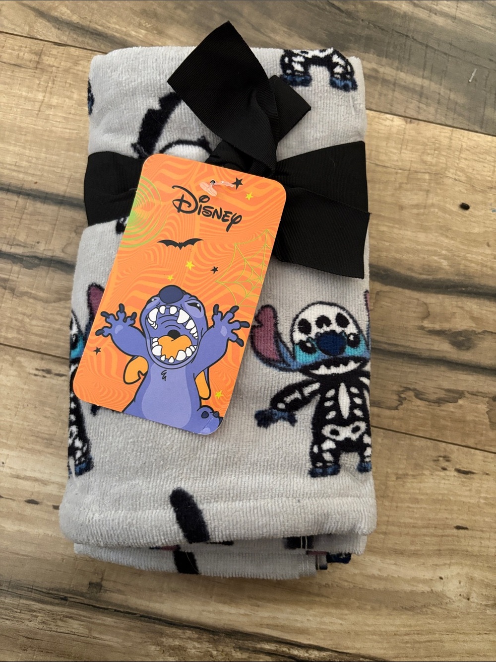 Set of Two Disney Stitch Halloween hand Towels Light Gray, Blue & Black